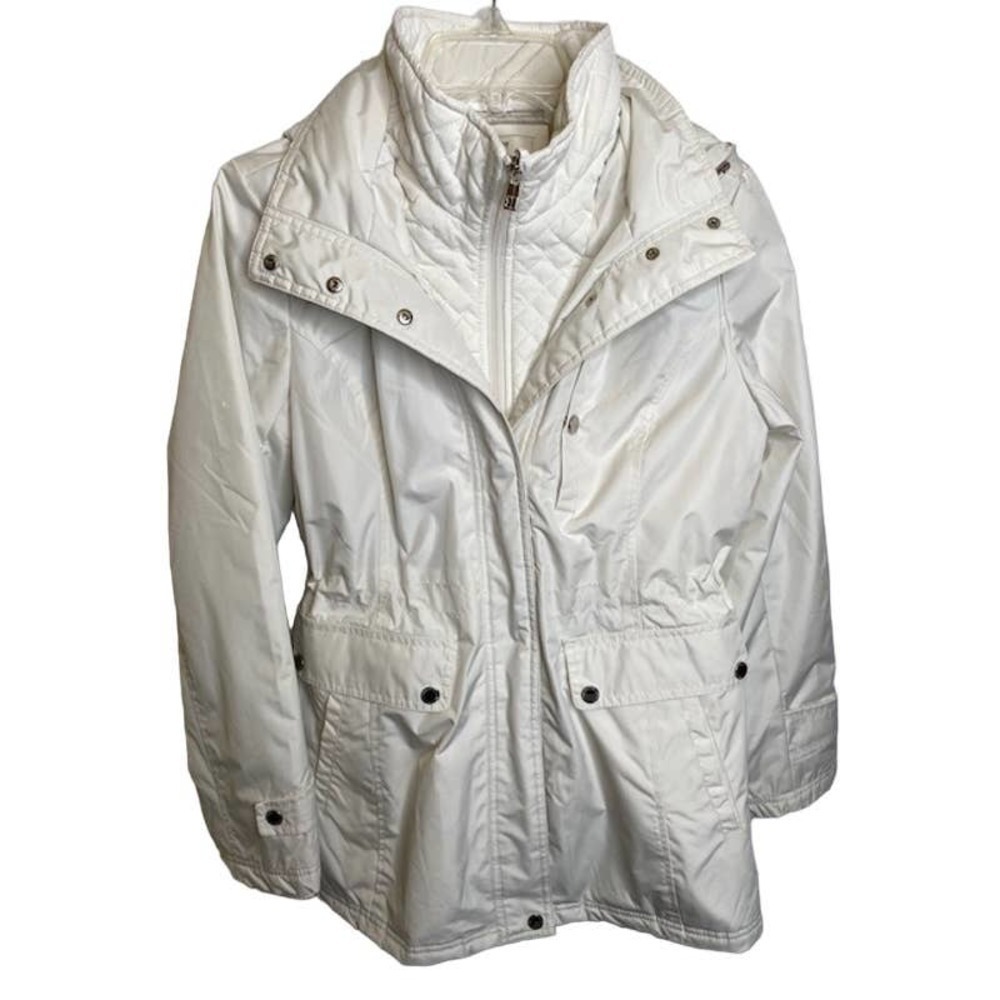 Liz Claiborne Coat White Hooded Zipper Snap‎ Front XS
